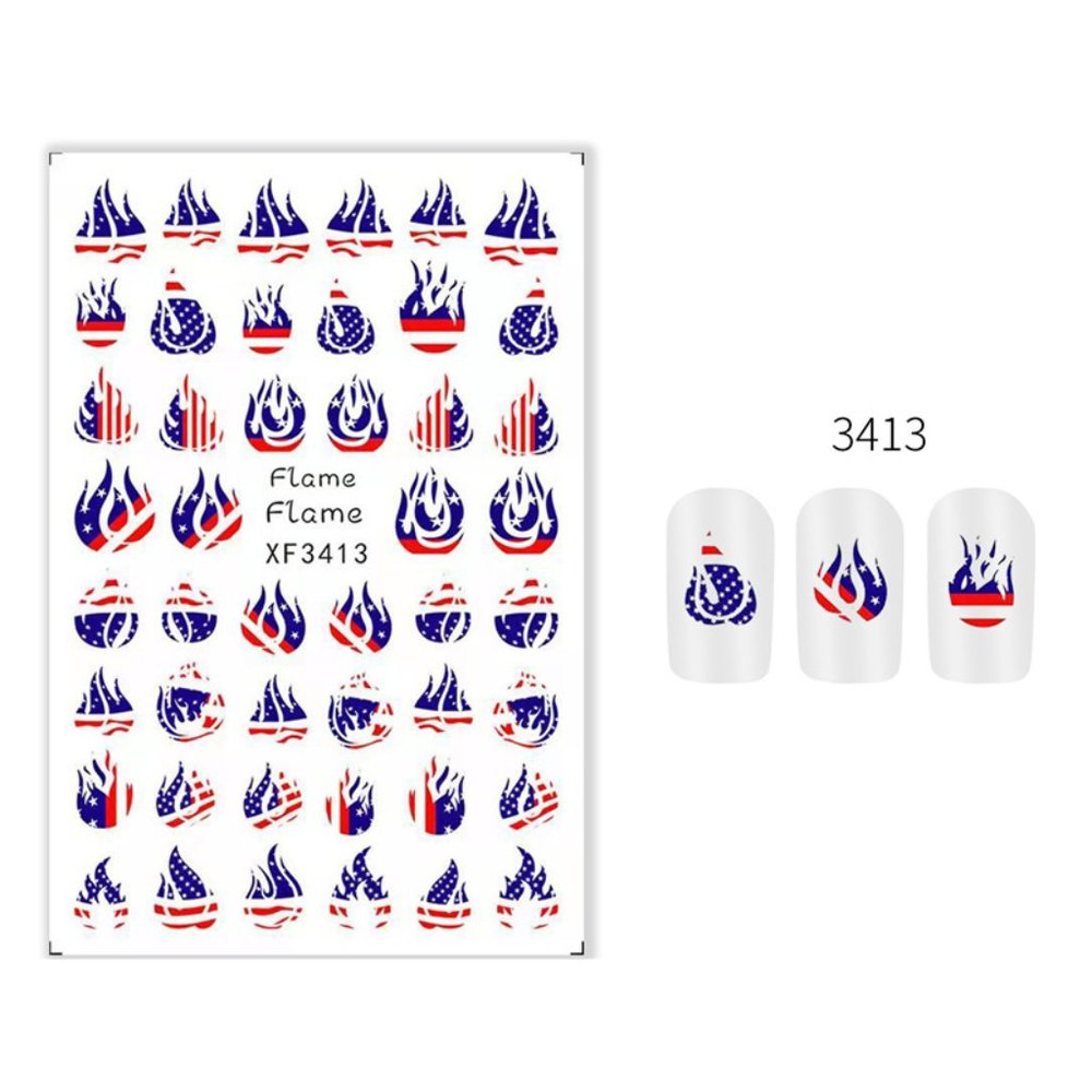 American Flag Star Heart LOVE USA 4th of July Butterfly Number 3D Nail Sticker